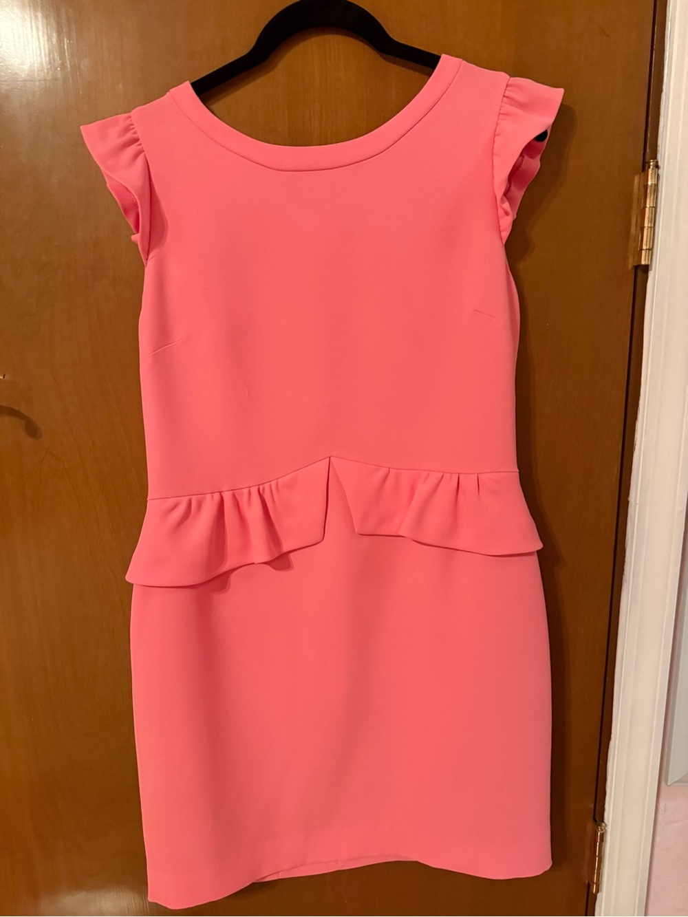 Sweet Coral Pink Ruffle Peplum Mini Dress by Sandro Paris
